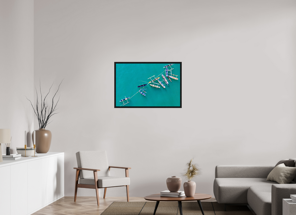 90 x 60 cm, Floater Frame Anchored in Blue