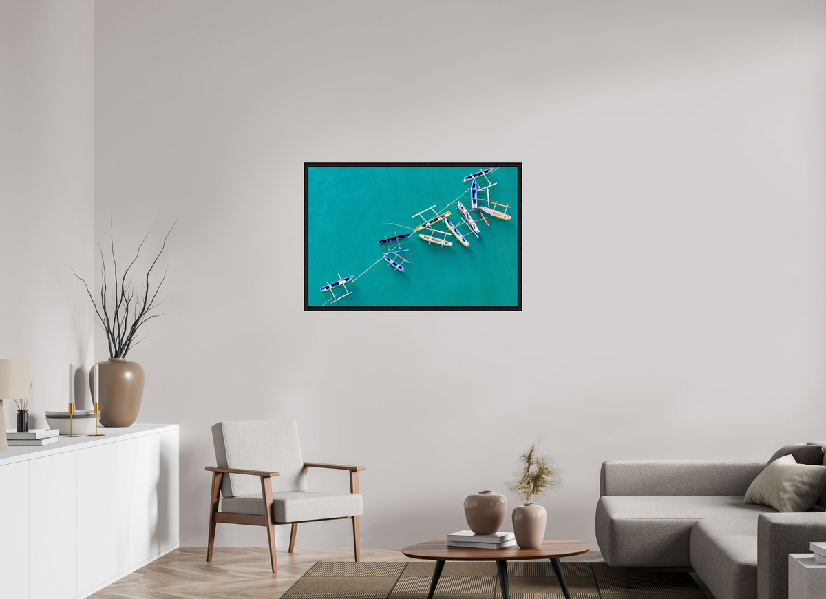 105 x 70 cm, Floater Frame Anchored in Blue