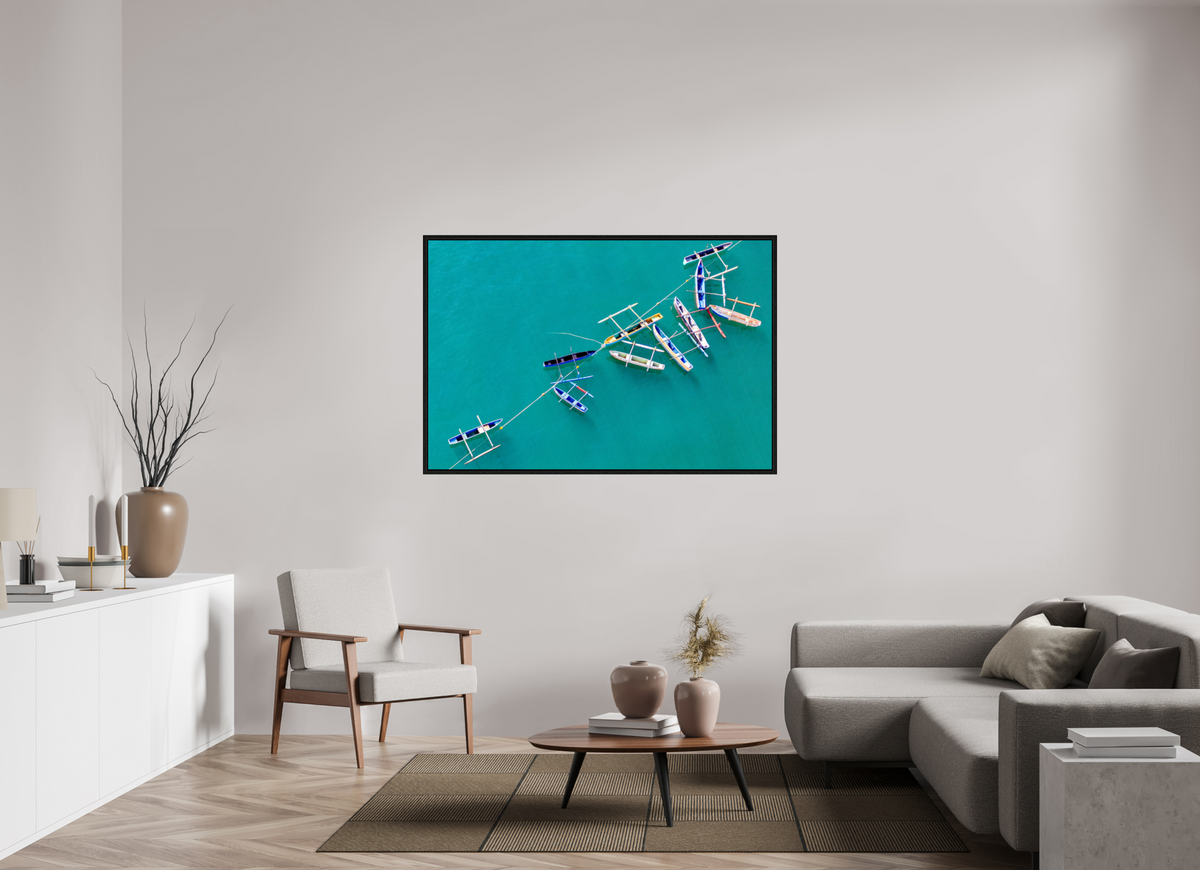 150 x 100 cm, Floater Frame Anchored in Blue